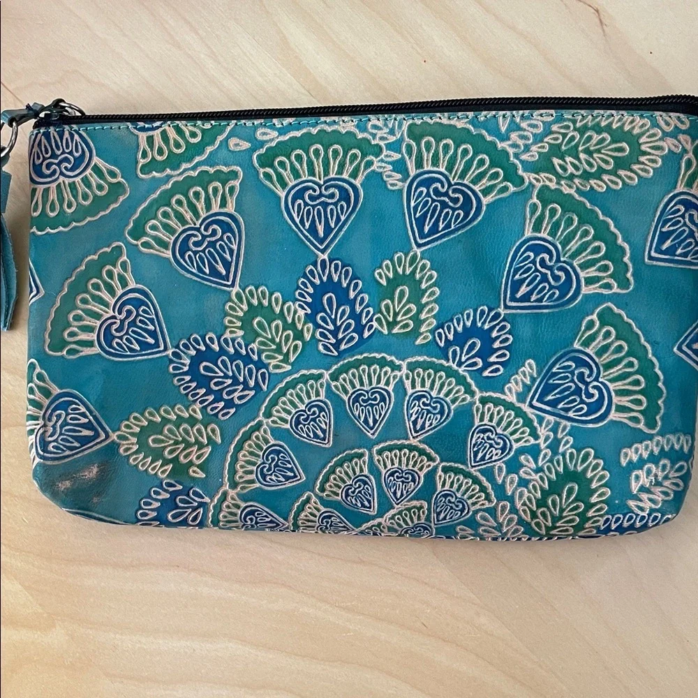 Teal and Navy Patterned Clutch padded